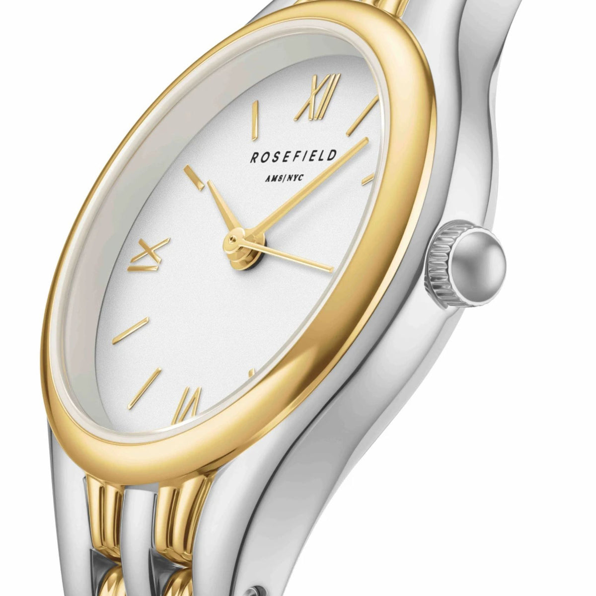 Γυναικείο ρολόι Rosefield Muse Two-Tone MUWDSD-MU03 με ασημί-χρυσό μπρασελέ, λευκό καντράν 26x34.1mm