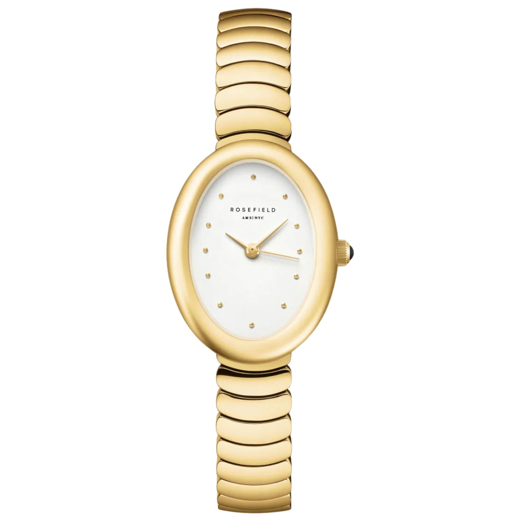 Γυναικείο ρολόι Rosefield Oval Gold OVWGSG-OV19 με χρυσό μπρασελέ και οβάλ λευκό καντράν
