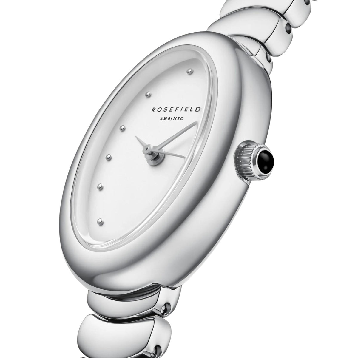 Λευκό καντράν ρολογιού Rosefield Ovale Silver OVWSSS-OV20 διαστάσεων 22x29mm
