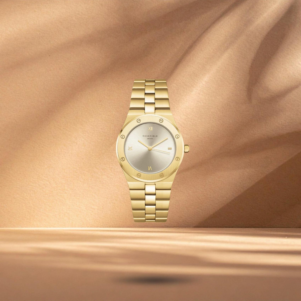 Γυναικείο ρολόι Rosefield Rose Gold SPCGSG-SP01 με χρυσό μπρασελέ και σαμπανί καντράν διαμέτρου 33mm