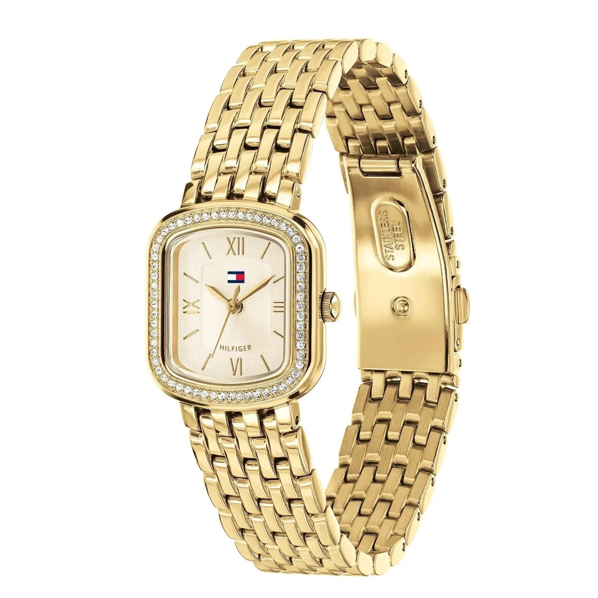 Μπεζ τετράγωνο καντράν ρολογιού Tommy Hilfiger Abby 1782923 διαμέτρου 22x22mm με λατινικούς αριθμούς