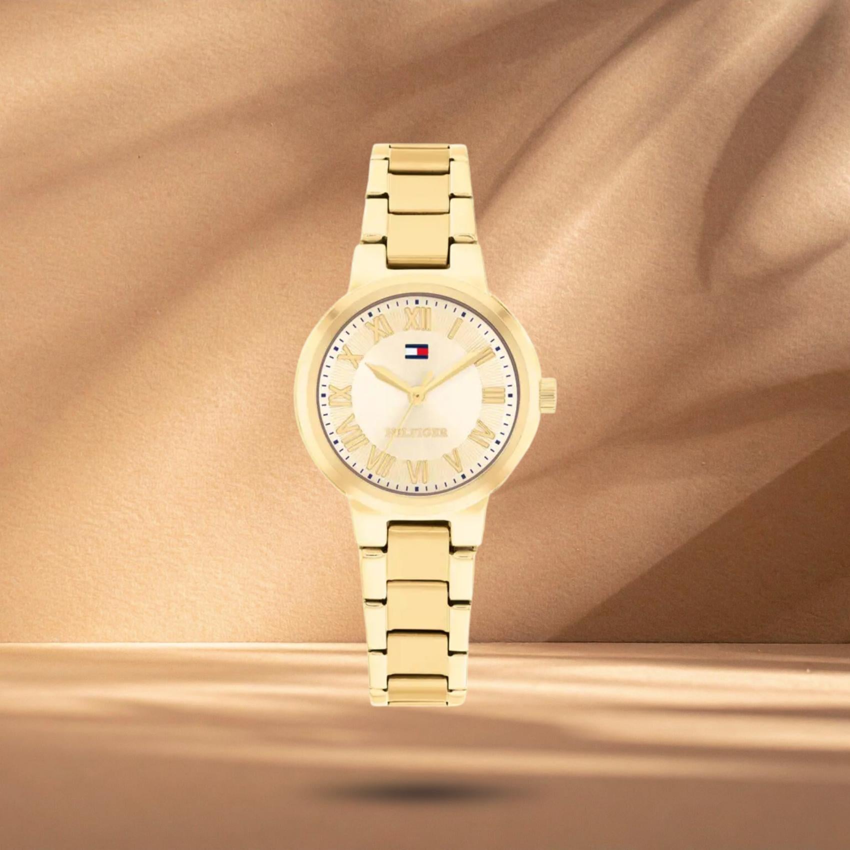 Γυναικείο ρολόι Tommy Hilfiger Becca 1782905 με χρυσό μπρασελέ, χρυσό καντράν 28mm