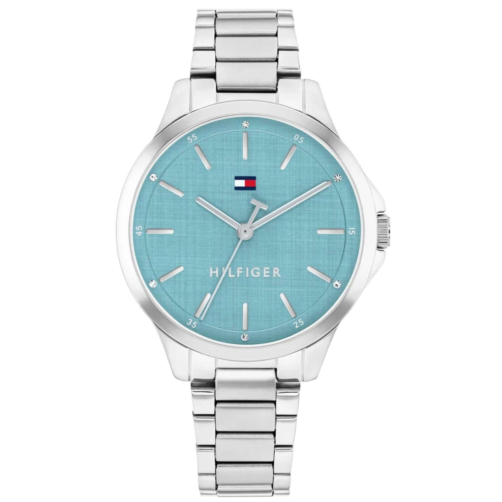 Γυναικείο ρολόι Tommy Hilfiger Chloe 1782826 με ασημί ατσάλινο μπρασελέ και γαλάζιο καντράν 34mm.