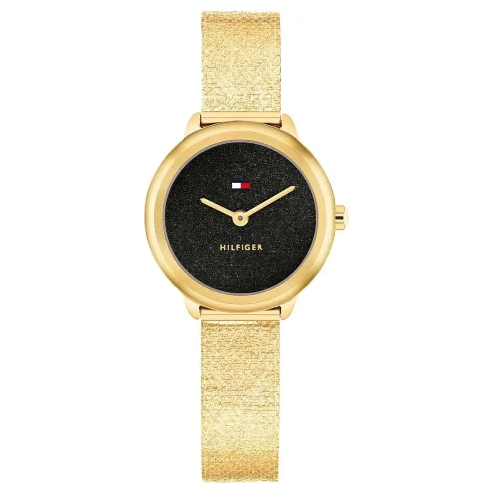 Γυναικείο ρολόι Tommy Hilfiger Demi 1782813 με ατσάλινο μπρασελέ σε χρυσό χρώμα και μαύρο καντράν 26mm.