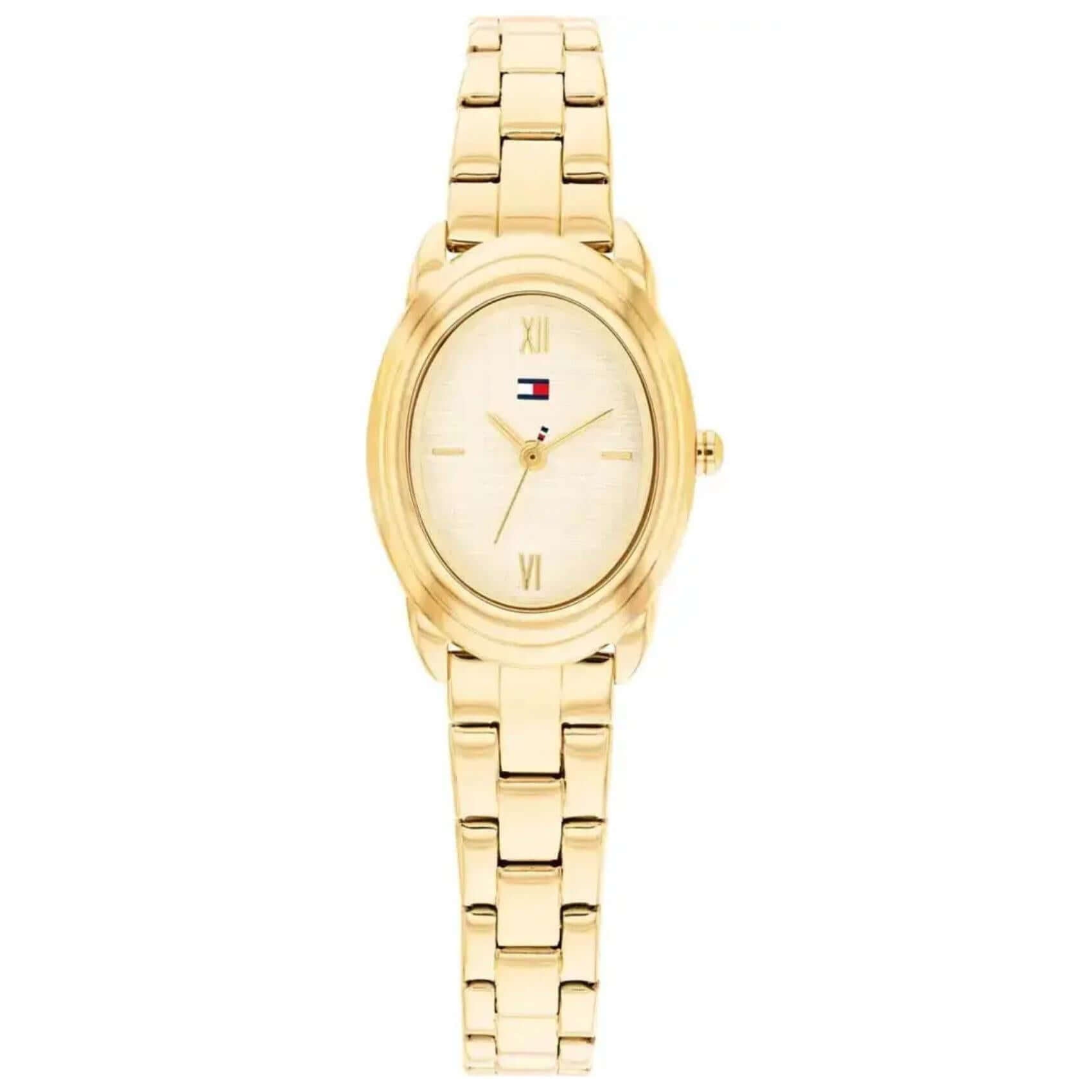 Γυναικείο ρολόι Tommy Hilfiger Demi 1782875 με χρυσό μπρασελέ και χρυσό οβάλ καντράν με διάσταση 19.7mm.