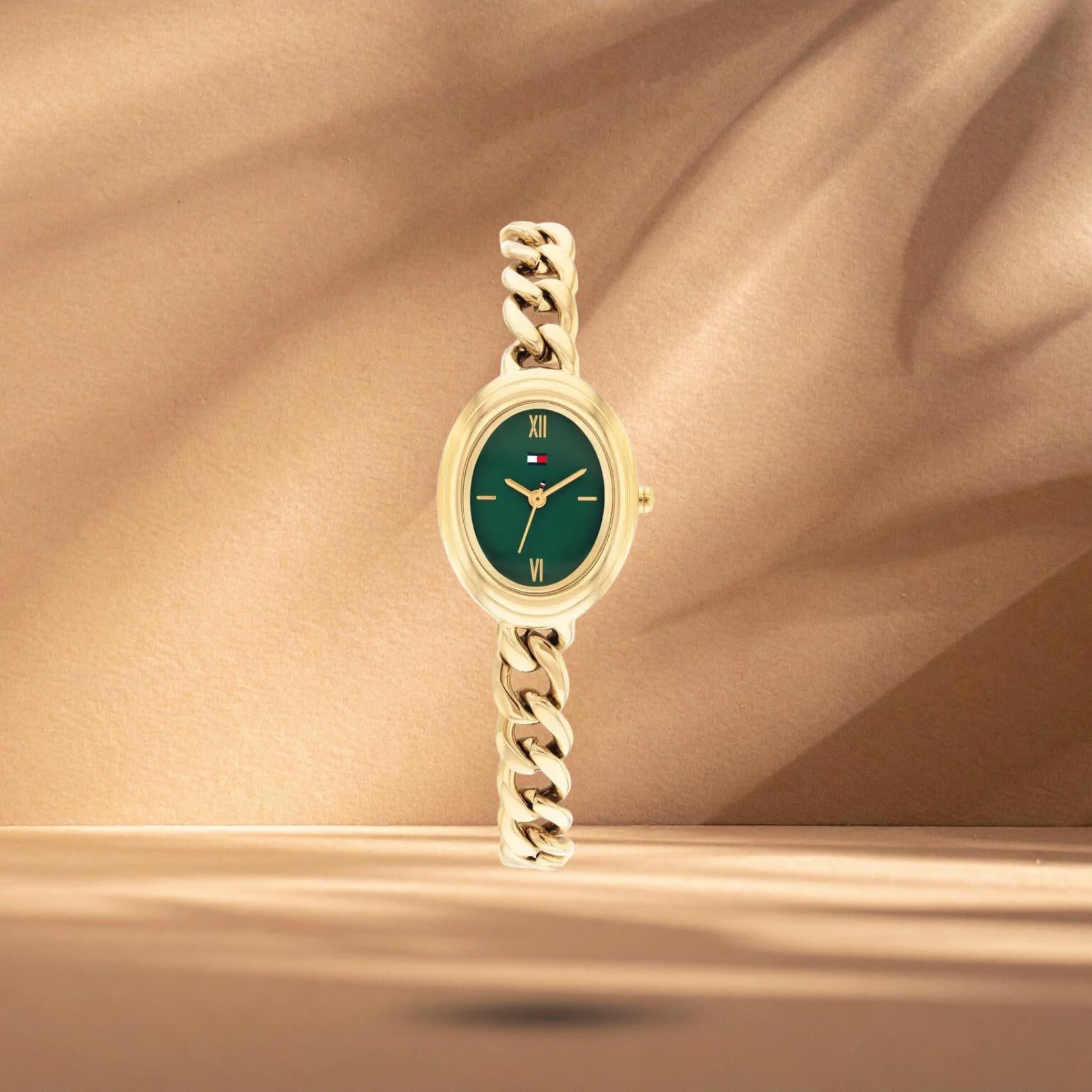 Γυναικείο ρολόι Tommy Hilfiger Demi 1782877 με χρυσό μπρασελέ, πράσινο καντράν 19.7mm