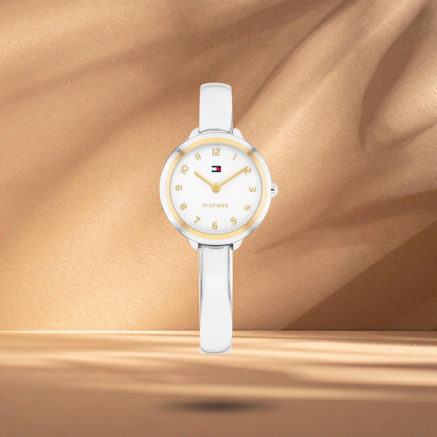 Γυναικείο ρολόι Tommy Hilfiger Demi Bangle 1782894 με ασημί μπρασελέ, λευκό καντράν 26mm