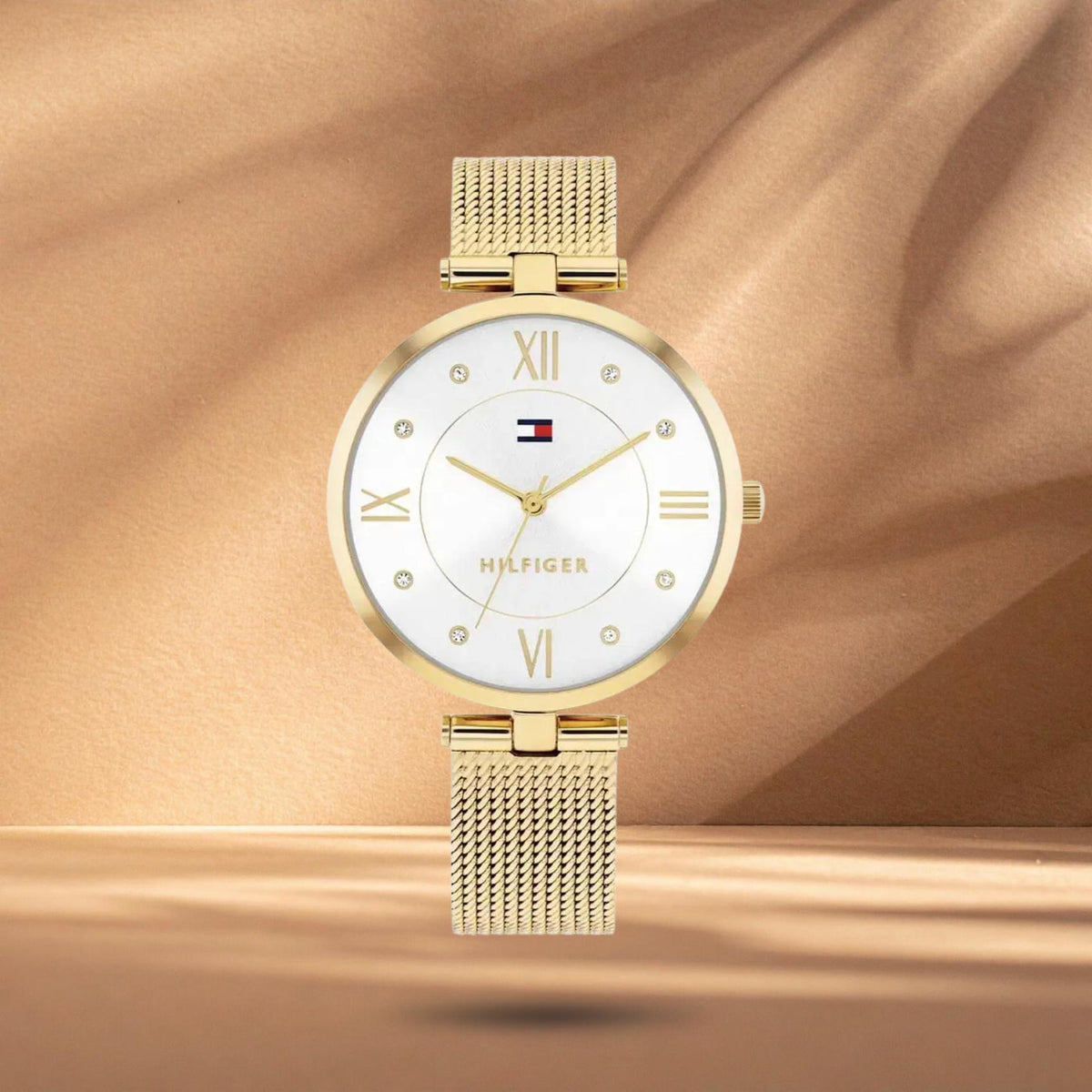 Γυναικείο ρολόι Tommy Hilfiger Ella 1782805 με χρυσό μπρασελέ, λευκό καντράν 34mm