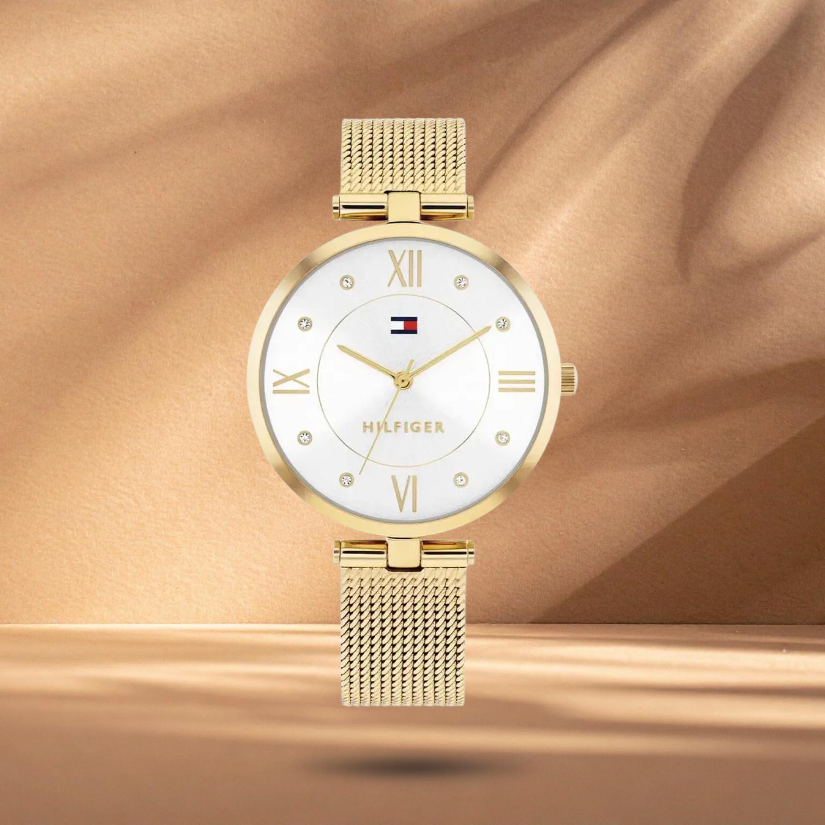 Γυναικείο ρολόι Tommy Hilfiger Ella 1782805 με χρυσό μπρασελέ, λευκό καντράν 34mm