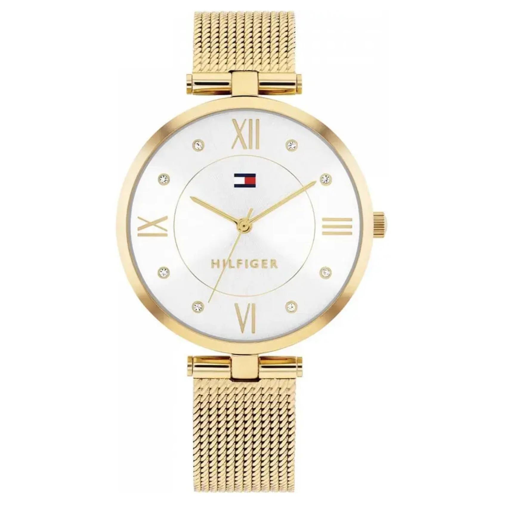 Γυναικείο ρολόι Tommy Hilfiger Ella 1782805 με χρυσό μπρασελέ και λευκό καντράν