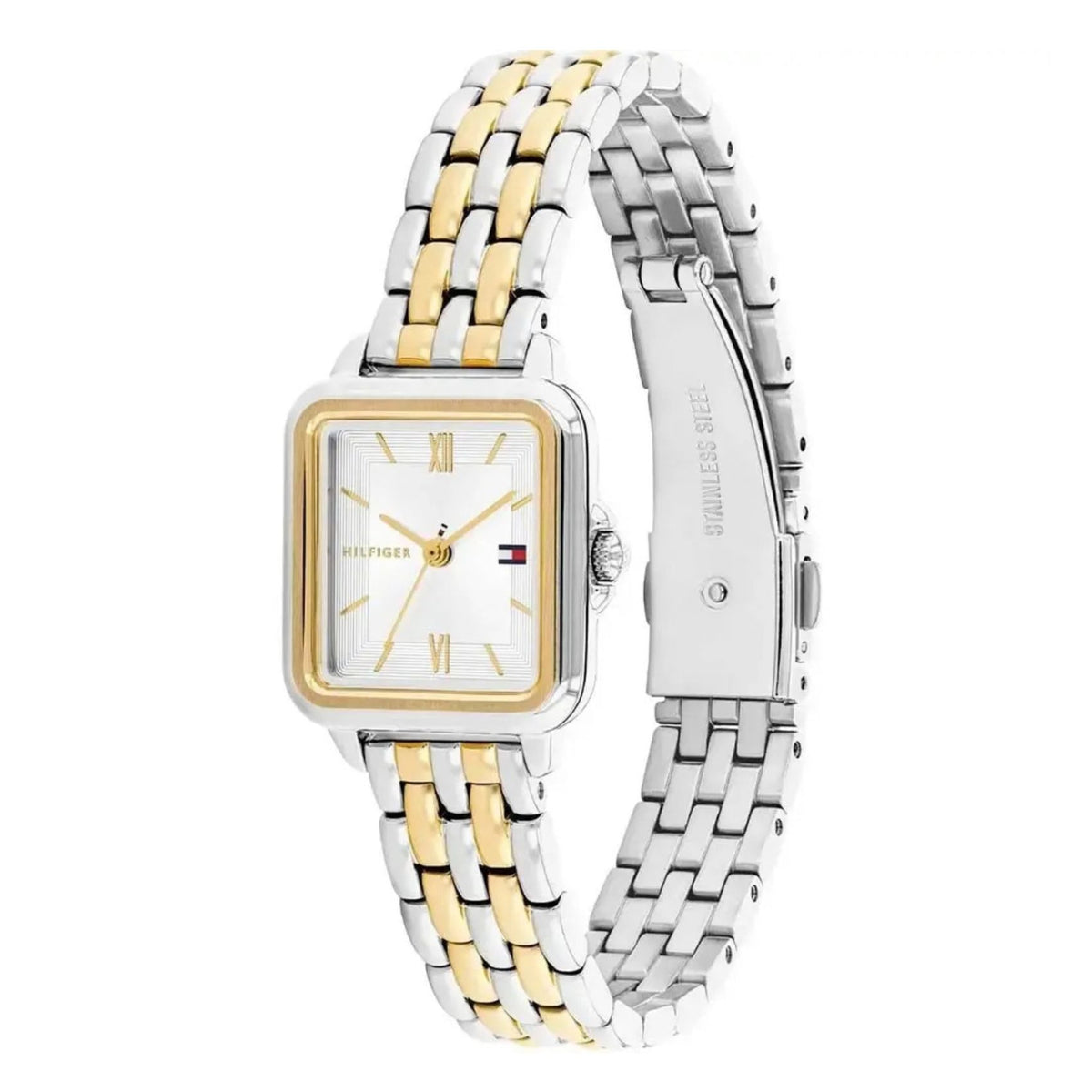 Ασημί τετράγωνο καντράν ρολογιού Tommy Hilfiger Mia 1782861 διαμέτρου 23x23mm με λατινικούς αριθμούς