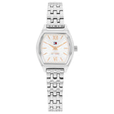 Γυναικείο ρολόι Tommy Hilfiger Norah 1782872 με ασημί μπρασελέ από ανοξείδωτο ατσάλι, λευκό τετράγωνο καντράν 22mm και χρυσές λεπτομέρειες.