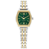 Γυναικείο ρολόι Tommy Hilfiger Norah 1782907 με δίχρωμο ασημί-χρυσό μπρασελέ και πράσινο τετράγωνο καντράν 22mm με χρυσές λεπτομέρειες.