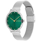 Γυναικείο ρολόι Tommy Hilfiger Pippa 1782762 με ασημί ατσάλινο μπρασελέ και πράσινο καντράν 35mm με ζιργκόν, πλαϊνή όψη.