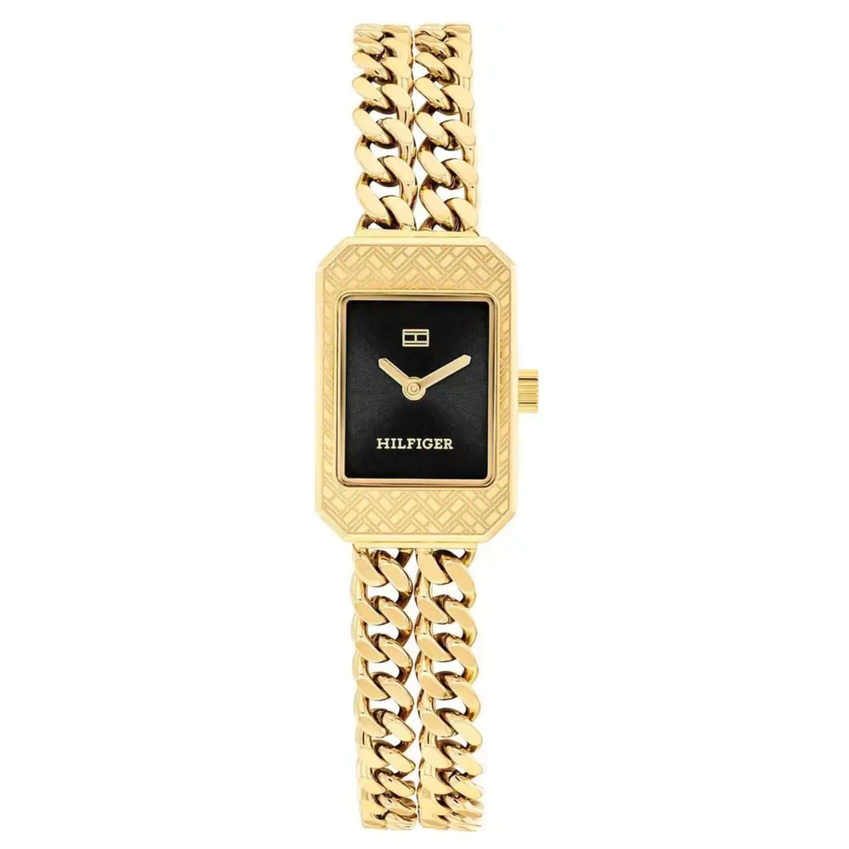 Γυναικείο ρολόι Tommy Hilfiger Sarah 1782842 με χρυσό μπρασελέ τύπου αλυσίδας και μαύρο καντράν 16mm.