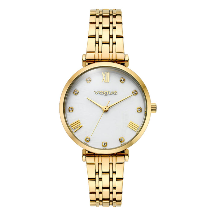 Γυναικείο ρολόι Vogue Bliss Mini 2020617041 με χρυσό μπρασελέ από ανοξείδωτο ατσάλι, λευκό φίλντισι καντράν 27mm και μηχανισμό μπαταρίας quartz.