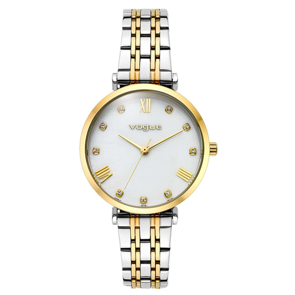 Γυναικείο ρολόι Vogue Bliss Mini 2020617061 με δίχρωμο ασημί-χρυσό μπρασελέ από ανοξείδωτο ατσάλι, λευκό φίλντισι καντράν 27mm με ζιργκόν και χρυσούς δείκτες.