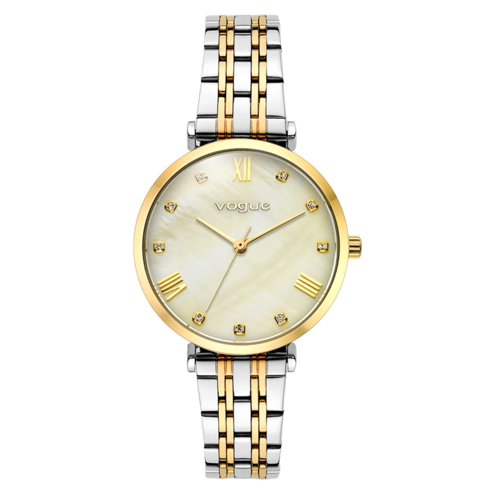 Γυναικείο ρολόι Vogue Bliss Mini 2020617062 με δίχρωμο ασημί-χρυσό μπρασελέ από ανοξείδωτο ατσάλι, σαμπανί φίλντισι καντράν 27mm με ζιργκόν και χρυσούς δείκτες.