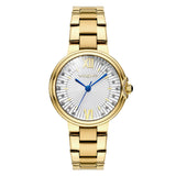 Γυναικείο ρολόι Vogue Carmen Mini 2020616041 με χρυσό ατσάλινο μπρασελέ και ασημί καντράν με ζιργκόν και μπλε δείκτες, διαμέτρου 32mm.