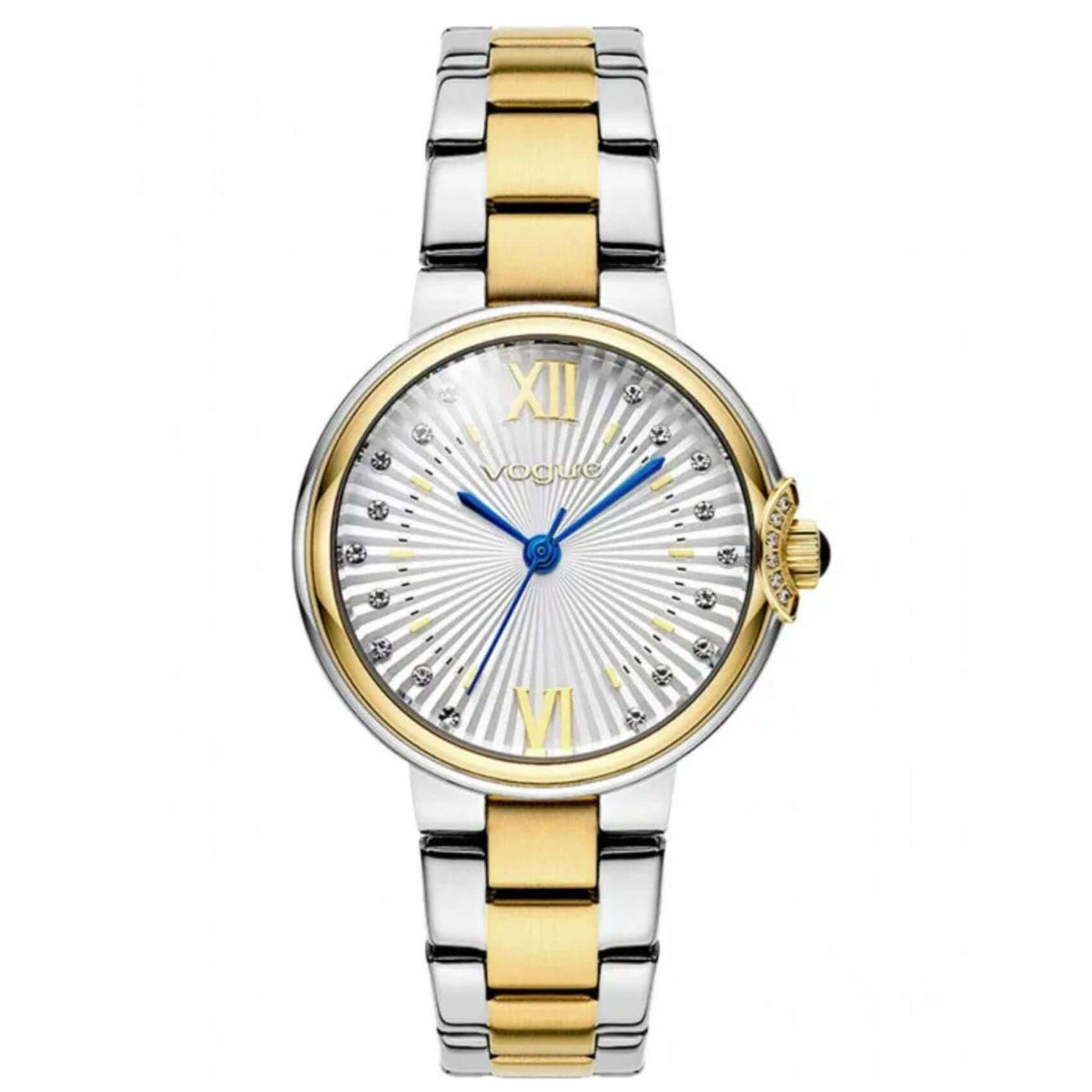 Γυναικείο ρολόι Vogue Carmen Mini 2020616061 με δίχρωμο μπρασελέ σε χρυσό και ασημί, ασημί καντράν με ζιργκόν, μπλε δείκτες και κάσα 32mm