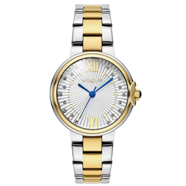Γυναικείο ρολόι Vogue Carmen Mini 2020616061 με δίχρωμο μπρασελέ σε χρυσό και ασημί, ασημί καντράν με ζιργκόν, μπλε δείκτες και κάσα 32mm