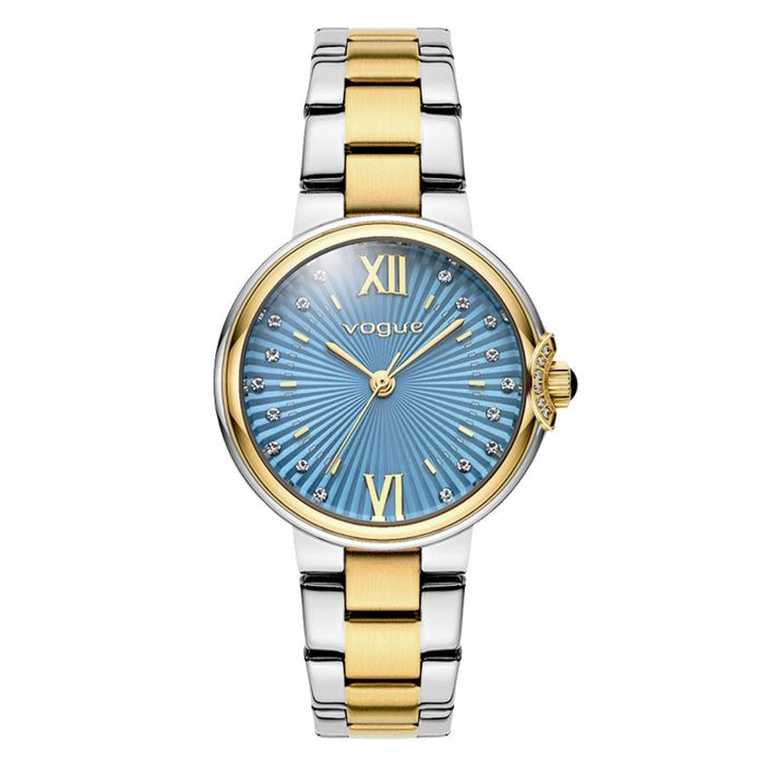 Γυναικείο ρολόι Vogue Carmen Mini 2020616062 με δίχρωμο μπρασελέ χρυσό και ασημί και γαλάζιο καντράν με ζιργκόν 32mm.