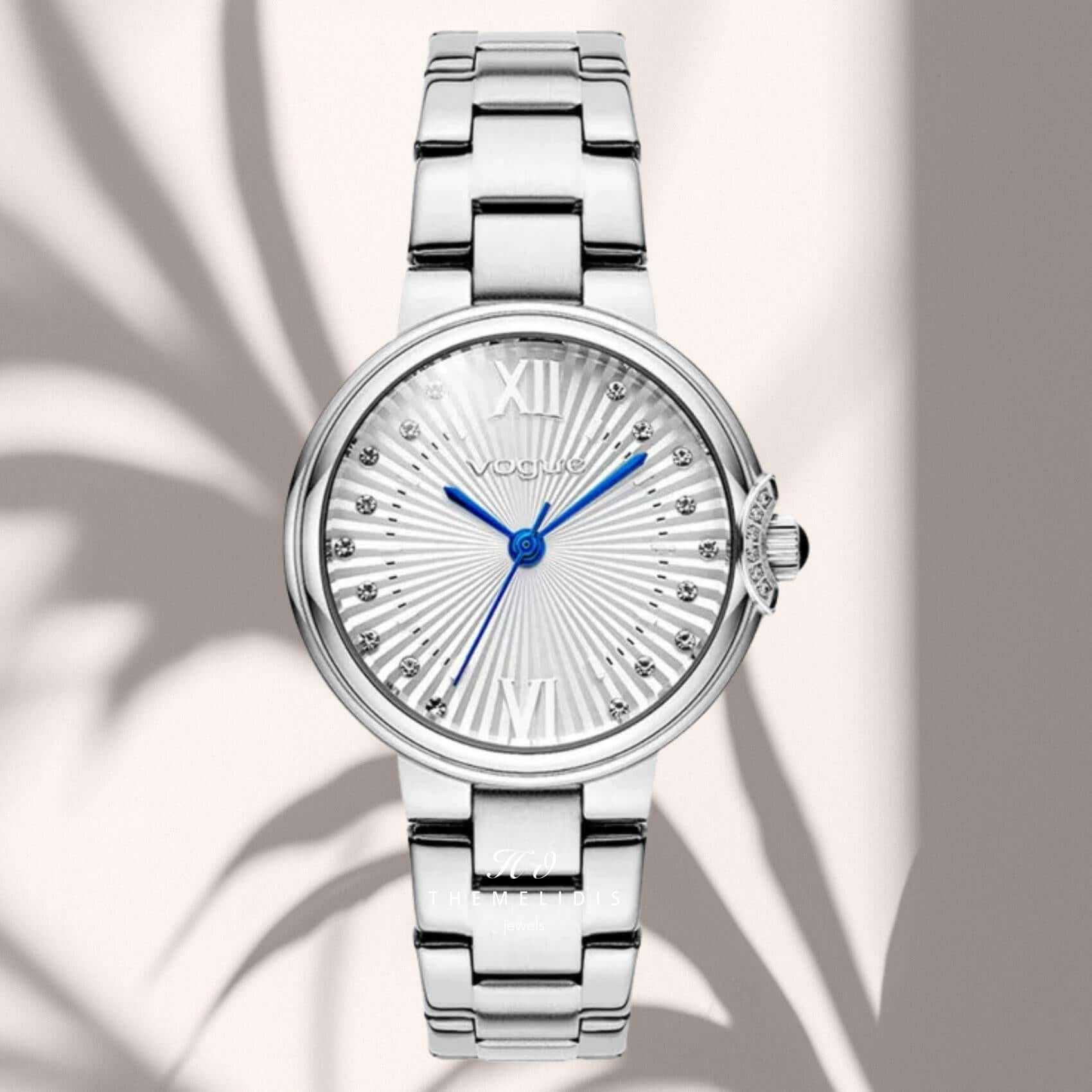 Φωτογραφία του γυναικείου ρολογιού Vogue Carmen Mini 2020616081 με ασημί μπρασελέ και ασημί καντράν διακοσμημένο με ζιργκόν.