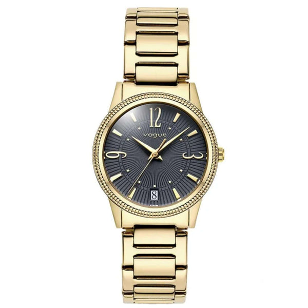 Γυναικείο ρολόι Vogue Corine 2020615741 με χρυσό ατσάλινο μπρασελέ, μαύρο καντράν 30mm και ένδειξη ημερομηνίας, με ορυκτό κρύσταλλο ειδικής σκλήρυνσης.