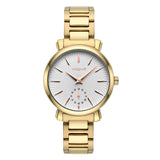 Γυναικείο ρολόι Vogue Mimosa 2020612342 με χρυσό μπρασελέ, λευκό καντράν διακοσμημένο με ζιργκόν, ροζ δείκτες και κάσα διαμέτρου 36mm