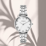 Γυναικείο ρολόι Vogue New Bliss 2020616381 με λευκό φίλντισι καντράν 32mm και ασημί ατσάλινο μπρασελέ.