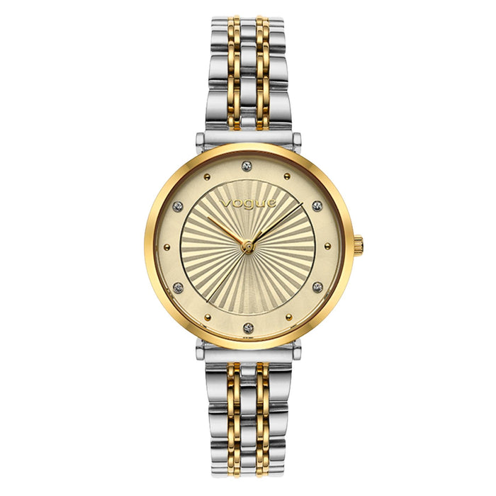 Γυναικείο ρολόι Vogue New Bliss 2020815363 με δίχρωμο ασημί-χρυσό μπρασελέ από ανοξείδωτο ατσάλι, σαμπανί καντράν 32mm με ζιργκόν και μηχανισμό μπαταρίας quartz.