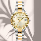 Φωτογραφία του γυναικείου ρολογιού Vogue Reina Medium 2020614262 με δίχρωμο μπρασελέ και χρυσό καντράν, αναδεικνύοντας την elegant και λαμπερή αισθητική του