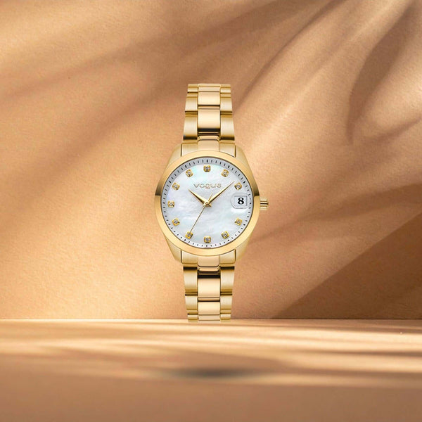 Ρολόι Vogue Reina Mini 2020614341 Με Χρυσό Μπρασελέ & Λευκό Φίλντισι Καντράν