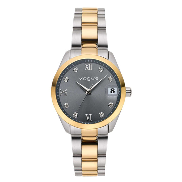 Γυναικείο ρολόι Vogue Reina Mini 2020614366 με δίχρωμο ατσάλινο μπρασελέ σε ασημί και χρυσό χρώμα και γκρι καντράν 27mm με ένδειξη ημερομηνίας.