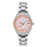 Γυναικείο ρολόι Vogue Reina Mini 2020614385 με ασημί ατσάλινο μπρασελέ και ροζ καντράν 27mm με κάσα διακοσμημένη με ζιργκόν και ένδειξη ημερομηνίας.