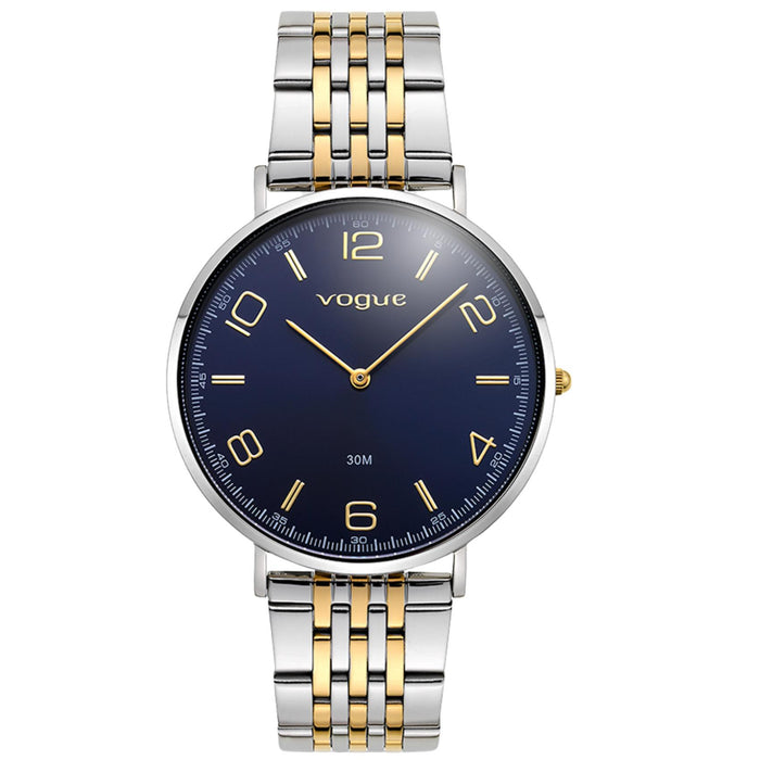 Γυναικείο ρολόι Vogue Unique 2020650661 με δίχρωμο μπρασελέ ασημί-χρυσό, μπλε καντράν και κάσα 41mm.