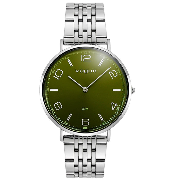 Γυναικείο ρολόι Vogue Unique 2020650685 με ασημί μπρασελέ, πράσινο καντράν και κάσα 41mm.