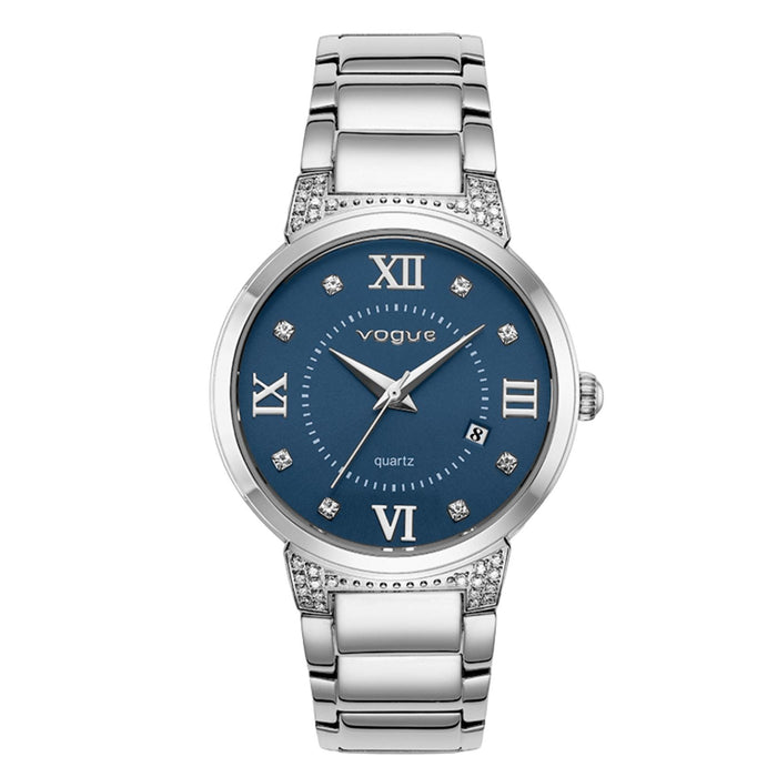 Γυναικείο ρολόι VOGUE Valerie 2020614882 με ασημί μπρασελέ με ζιργκόν, μπλε καντράν και ασημί κάσα 33mm.