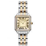 Γυναικείο ρολόι Vogue Victoria 2020615262 με δίχρωμο μπρασελέ σε χρυσό και ασημί, τετράγωνη κάσα 26x32.8mm σε χρυσό με ζιργκόν και σαμπανί καντράν με χρυσούς δείκτες