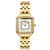 Γυναικείο ρολόι Vogue Victoria Mini 2020615541 με χρυσό μπρασελέ από ανοξείδωτο ατσάλι, λευκό καντράν και χρυσή τετράγωνη κάσα 22x28mm διακοσμημένη με ζιργκόν.