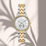 Ασημί καντράν του Vogue Yvonne 2020616661 με ορυκτό κρύσταλλο ειδικής σκλήρυνσης και λεπτομέρειες ζιργκόν στην κάσα, δίχρωμο ατσάλινο μπρασελ.