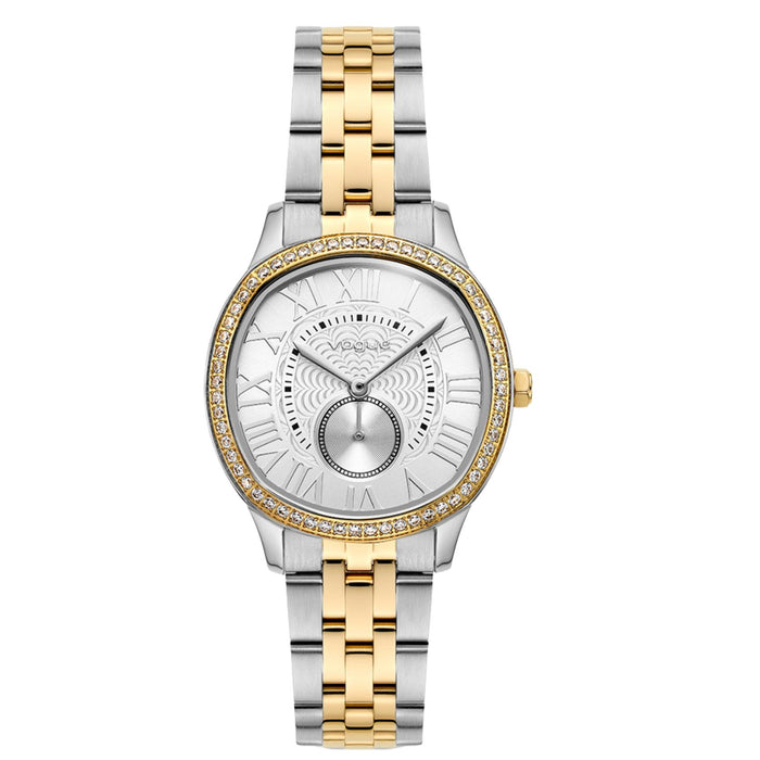Γυναικείο ρολόι Vogue Yvonne 2020616661 με δίχρωμο ατσάλινο μπρασελέ σε ασημί και χρυσό, ασημί καντράν και κάσα 33mm με λαμπερά ζιργκόν.