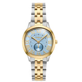 Γυναικείο ρολόι Vogue Yvonne 2020616761 με δίχρωμο ατσάλινο μπρασελέ σε ασημί και χρυσό, γαλάζιο καντράν και χρυσή κάσα 33mm.