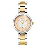 Γυναικείο ρολόι Vogue Zoe 2020616461 με δίχρωμο ατσάλινο μπρασελέ σε χρυσό και ασημί, καντράν 31mm σε λευκό φίλντισι με ροζ τόνο και πέτρες στην ένωση της κάσας.