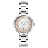 Γυναικείο ρολόι Vogue Zoe 2020616482 με ασημί ατσάλινο μπρασελέ, δίχρωμο καντράν 31mm σε λευκό φίλντισι με ροζ χρυσό τόνο και πέτρες στην ένωση της κάσας.