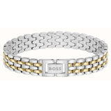 Γυναικείο ατσάλινο βραχιόλι Boss 1580517 δίχρωμο σε ασημί και χρυσό χρώμα σε σχέδιο μπρασελέ.