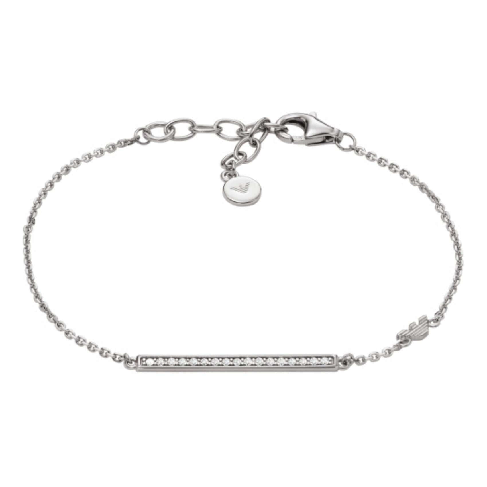 Γυναικείο βραχιόλι Emporio Armani Eagle Logo EG3592040 από ασήμι 925 σε ασημί χρώμα με ταυτότητα και ζιργκόν.