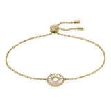 Γυναικείο βραχιόλι Emporio Armani Essentials EG3558710 από ασήμι 925 σε χρυσό χρώμα με στρογγυλό μοτίφ από φίλντισι και κρύσταλλο.