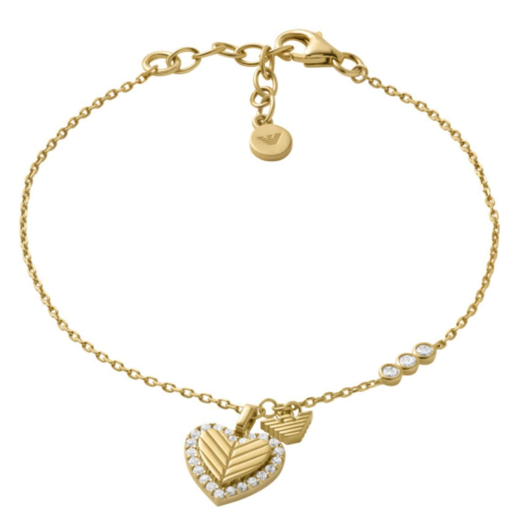 Γυναικείο βραχιόλι Emporio Armani Sentimental EG3623710 από ασήμι 925 σε χρυσό χρώμα με μοτίφ καρδιά και ζιργκόν.