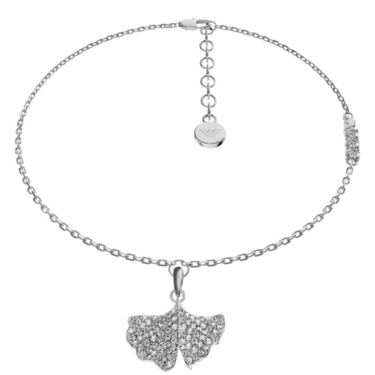 Γυναικείο βραχιόλι Emporio Armani Sentimental EGS3412040 από ορείχαλκο σε ασημί χρώμα με κρεμαστό φύλλο ginkgo και ζιργκόν